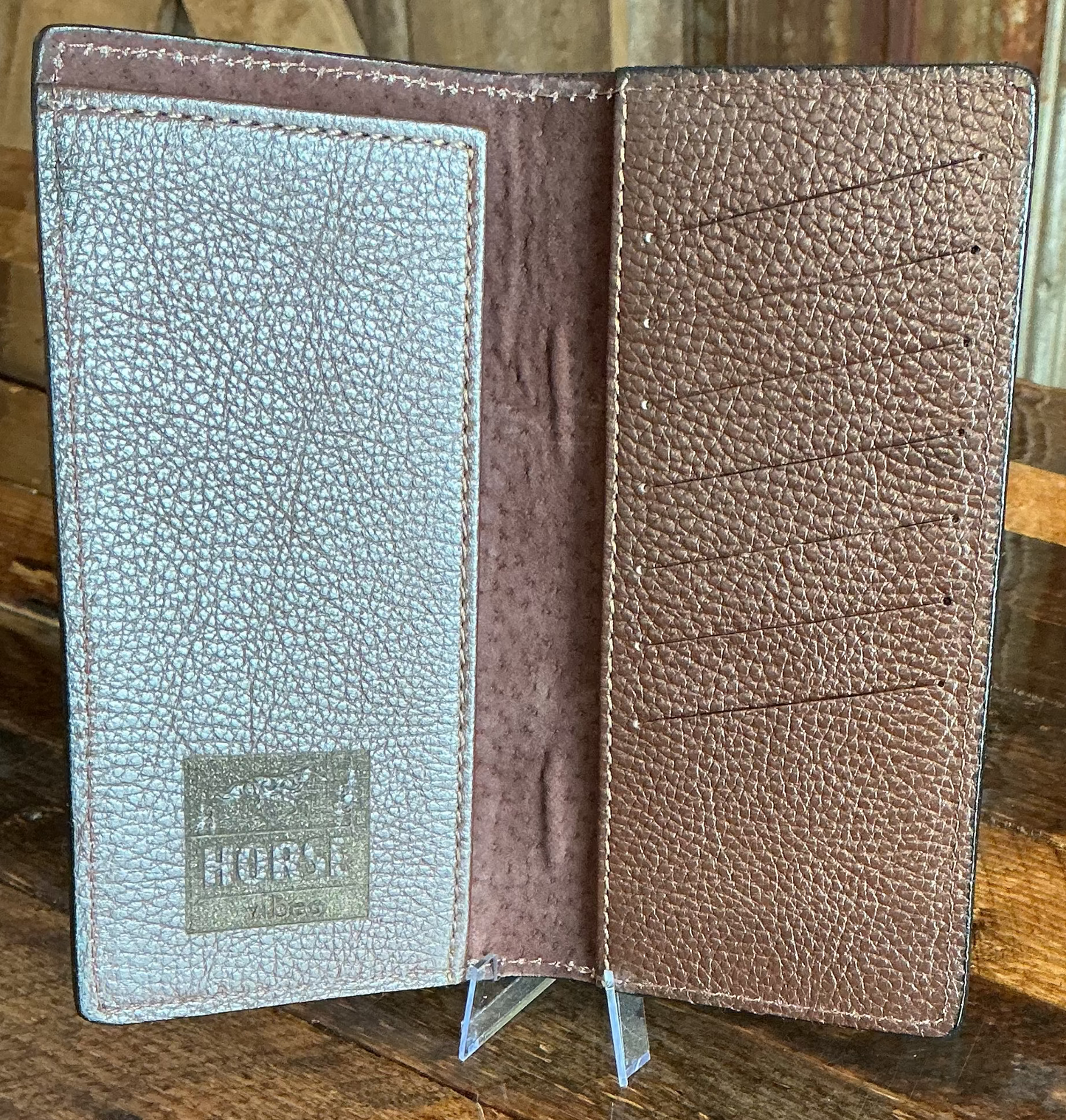 men's wallet in leather and cow hair