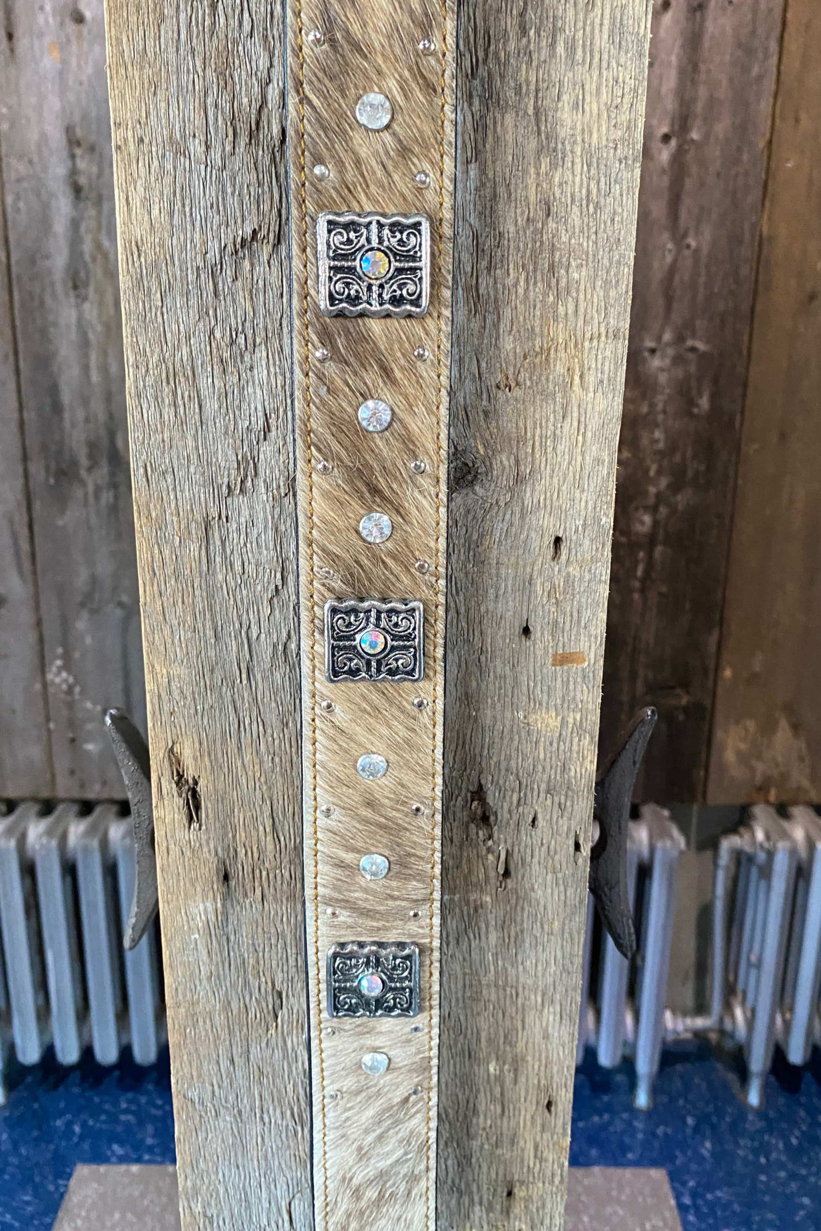 Leather and cowhide belt with diamond