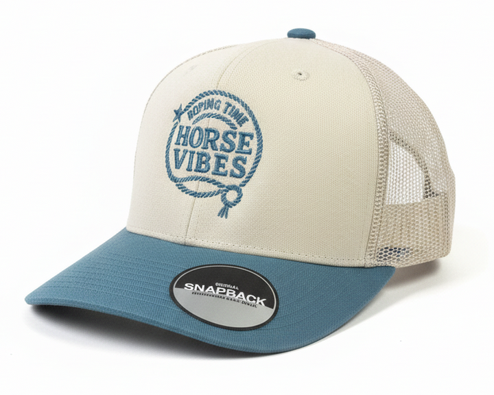 Roping Time beige cap with blue checkered pattern
