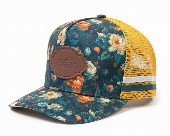 floral yellow trucker hat