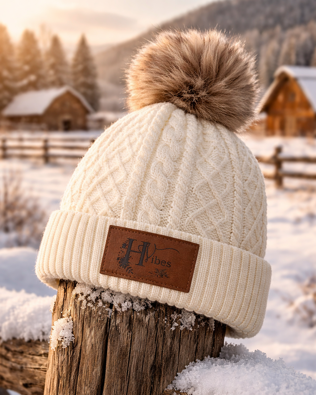 Tuque crème à pompon pour femme