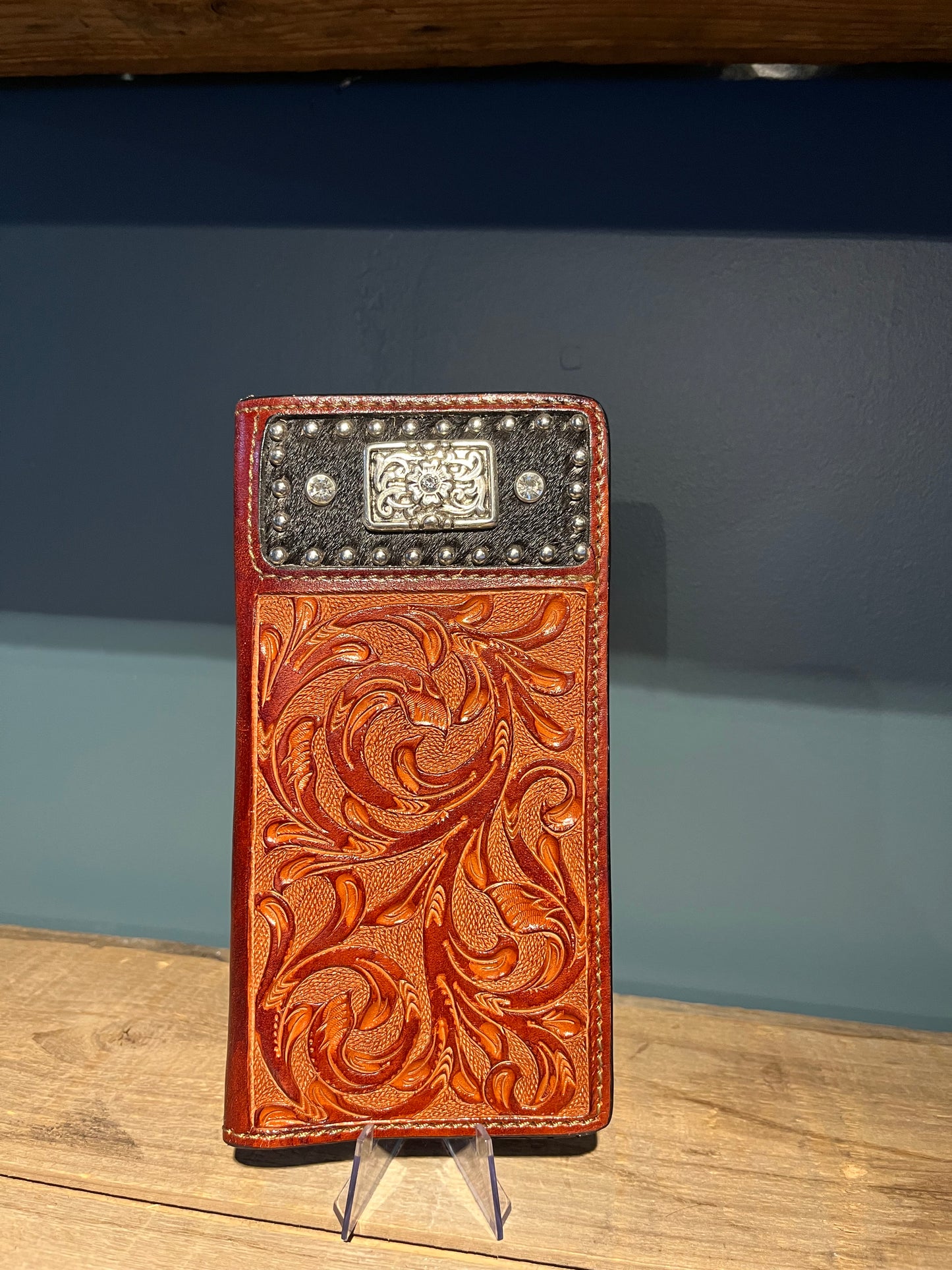 men's wallet in leather and cow hair